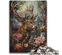 Puzzles Cerfs Floraux pour Adultes et Adolescents 1000 Pièces, Aidez Le Cerveau à Exercer des Jouets Addictifs pour Cultiver la Patience Adaptés aux Couples (38x52cm)