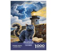 Puzzles Chat Bleu Russe De 1000 Pièces pour Adultes,Paysage de Phare côtier Un Jeu De Dexérité Très Difficile Puzzle Jeu Éducatif Aux Défis 38x26cm/1000pcs
