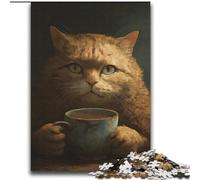 Puzzles Chat Buvant du café pour Adultes 2000 pièces, Jeux éducatifs, décoration d'intérieur, Cadeau d'anniversaire, Art Mural (70x100cm)