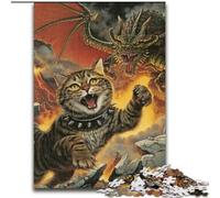 Puzzles Chat Contre Dragon pour Adultes et Adolescents, à partir de 14 Ans, Jeu de Noël Anti-Stress pour Femmes (26x38cm)