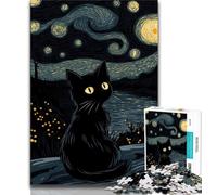 Puzzles Chat du Ciel Nocturne 1000 pièces pour Adultes et Adolescents, pour Tuer Le Temps en Vacances avec des pièces de Formes aléatoires entièrement emboîtables (38x26cm)