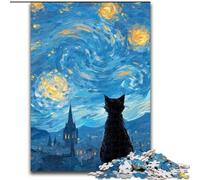 Puzzles Chat du Ciel Nocturne pour Adultes et Adolescents, Jeu de Puzzles, Jeu Familial et Défi avec Affiche et Fiche de Trivia 26x38cm