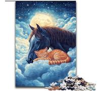 Puzzles Chat et Cheval 1000 Pièces pour Adolescents, Jouets Éducatifs, Jeux Anti-Stress, Cadeaux Secret du Père Noël pour 14 Ans et Plus 50x75cm