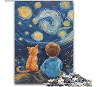 Puzzles Chat et Petit Garçon pour Adultes et Ados 2000 pièces, Jouets Éducatifs et Jeux Familiaux avec Affiche et Fiche de Questions (70x100cm)