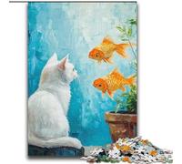 Puzzles Chat et Poisson Rouge pour Adultes et Ados 2000 Pièces, Activité Familiale avec Affiche et Fiche de Questions pour Les 14 Ans et Plus (70x100cm)
