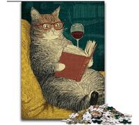 Puzzles Chat lisant Un Livre pour Adultes 1000 pièces, Jeu Stimulant et Jeu Familial avec Affiche et fiche de Questions Assorties 26x38cm
