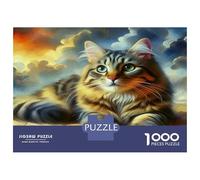 Puzzles Chat Mignon 1000 Pièces Papier Recyclé Maine Coon Allongé sur Un Sol de Forêt pour Adultes et Enfants Défi Très Difficile Jeu Éducatif Activité Maison 52x38cm