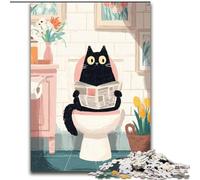 Puzzles Chat Noir Assis sur Les Toilettes Puzzles Difficiles pour Adultes 26X38CM Parfait pour Les Adolescents et Les collectionneurs, décoration intérieure idéale et Cadeau de Voyage