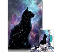 Puzzles Chat Noir Ciel Étoilé pour Adolescents Puzzle 1000 Pièces, Aidez Le Cerveau à Exercer des Jouets Addictifs pour Cultiver la Patience Une Œuvre d'art 38x26cm