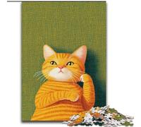 Puzzles Chat Orange pour Adultes 1000 pièces, Art Intéressant Réduction du Stress Liste de Souhaits avec Père Noël pour 14 Ans (50x75cm)