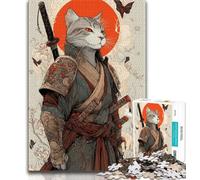 Puzzles Chat Samouraï Japonais 1000 Pièces pour Adultes et Ados Jouets Éducatifs Jeux Anti-Stress Décoration d'Intérieur Unique et Cadeaux (26x38cm)