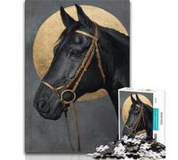 Puzzles Cheval Noir Doré pour Adolescents, Aidez Le Cerveau à Exercer des Jouets Addictifs pour Cultiver la Patience Une Œuvre d'art 38x26cm