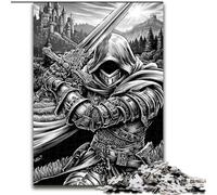 Puzzles Chevalier Noir et Blanc pour Adolescents 1000 Pièces, Jeux Éducatifs Décoration Maison Offrez des Cadeaux pour Toute la Famille 26x38cm
