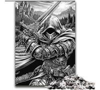Puzzles Chevalier Noir et Blanc pour Adolescents 2000 Puzzles, Jeu Familial Éducatif Idéal pour Décoration de Bureau 70x100cm