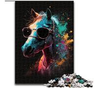 Puzzles Chevaux à Lunettes pour Ados 1000 pièces, Défi d'Intelligence Cérébrale, Jouets Addictifs, Cadeaux d'anniversaire pour 14 Ans et Plus (26x38cm)