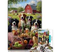 Puzzles Chiens en Pique-Nique pour Adultes (1000 pièces), Jeux éducatifs et éducatifs pour Toute la Famille avec Affiche et fiche de Questions (50x75cm)
