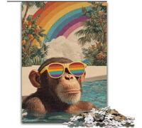 Puzzles Chimpanzés à la Plage pour Adultes et Adolescents, 1000 pièces, Jeu Stimulant et Familial avec Affiche et fiche de Questions-réponses (26x38cm)