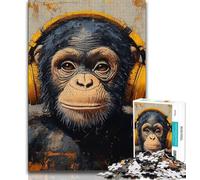 Puzzles Chimpanzés écoutant de l'anglais pour Adolescents 1000 Puzzles, Jeu Stimulant et décoration Murale familiale, Cadeaux d'anniversaire et de Noël Uniques (38x26cm)