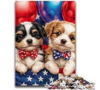 Puzzles Chiot Drapeau américain 1000 pièces pour Adolescents, Jeu Stimulant et Jeu Familial avec pièces entièrement emboîtables de Formes aléatoires (50x75cm)