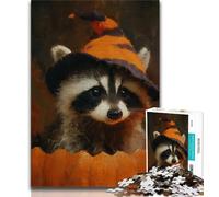Puzzles Citrouille Raton Laveur pour Adultes 1000 Puzzles, Jeu Familial Anti-Stress Défi Difficile Cadeaux Secrets du Père Noël 38x26cm
