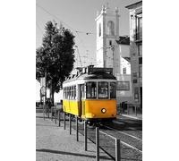 Puzzles Classiques 1000 Pieces Tramway Jaune à Lisbonne Portugal, Photo en Noir Et Blanc 75 * 50Cm