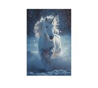 Puzzles Classiques Puzzle 1000 Pièces，Une Licorne Blanche Dansant dans la Neige Bleue，Adultdecompression Paper Jigsaws Toys, Kids Toys Cadeaux（38x26cm）-AI49