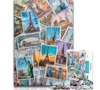 Puzzles Collage de Timbres de Paris pour Adolescents 1000 Puzzles, Staycation Kill Time Chaque pièce est Unique - Jeu Amusant en Famille Stimulant 50x75cm