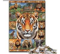 Puzzles Collage Tigre pour Adultes, 1000 pièces, Jeu Stimulant et Familial avec Affiche et fiche de Questions-réponses Assorties (26x38cm)
