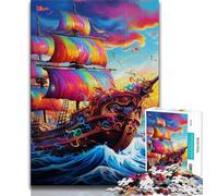 Puzzles colorés de 1 000 pièces représentant Un Bateau Pirate pour Adultes, idéal pour des Vacances à la Maison ou pour Tuer Le Temps Chaque pièce est Unique - Jeu Familial Stimulant (38x26cm)
