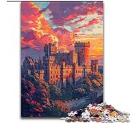 Puzzles colorés du château de Warwick pour Adultes, Anti-Stress, séjour à la Maison, avec Affiche et fiche de Questions-réponses Assorties (26x38cm)