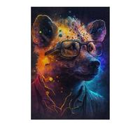Puzzles Colorful Hyena with Glasses Art Print Puzzles pour Adultes - Jeu Manuel - Défi Difficile - Idéal comme Cadeau pour Toute La Famille 1000pcs(38x26cm)