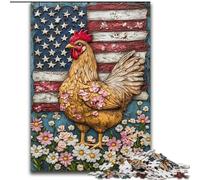 Puzzles Coq Drapeau Américain 1000 Pièces pour Adultes, Modèle à Assembler, Offrez-en Un Cadeau pour Toute la Famille, Convient aux Enfants de 14 Ans et Plus (26x38cm)
