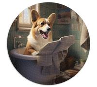 Puzzles Corgi lisant Un Journal 1000 pièces pour Adultes Puzzles Ronds de 1000 pièces pour Adultes Idéal pour Les Amoureux, Cadeau Parfait pour Noël, Le Nouvel an, la Saint-Valentin 67,5 x 67,5 cm