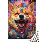 Puzzles Corgi psychédéliques pour Puzzles en Bois, Excellent Cadeau pour Adultes, Cadeaux de Vacances, 500 pièces (52 x 38 cm)