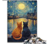 Puzzles Couple Chat pour Adultes et Ados 1000 pièces, pour 14 Ans et Plus, Jeux Amusants, Activités Amusantes à la Maison, Cadeaux d'anniversaire, Cadeaux de Voyage 26x38cm