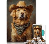 Puzzles Cowboy Golden Retriever pour Adultes 1000 pièces, Aidez Le Cerveau à exercer des Jouets addictifs pour cultiver la Patience Une œuvre d'art (38x26cm)