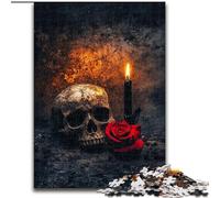 Puzzles Crâne Bougie Roses pour Adultes et Adolescents, Jeux de Détente, pour Toute la Famille (26x38cm)