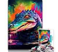 Puzzles Crocodiles du Nil colorés pour Adultes 1000 pièces, Anti-Stress, Vacances à la Maison, Tue Le Temps avec Affiche Assortie et Feuille de Questions 50x75cm