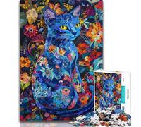 Puzzles d'art Blue Cat pour Adolescents, Puzzle de 1 000 pièces, Difficile à compléter mais Amusant et Humoristique avec Une Affiche Assortie et Une Feuille de Questions-réponses 50x75cm