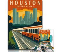 Puzzles d'art de Voyage à Houston, Texas, pour Adultes, 1000 pièces, Jeu Stimulant, idéal comme Cadeau pour Toute la Famille, 75x50cm