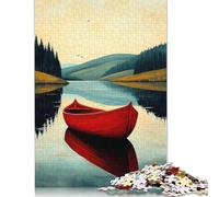 Puzzles d'art naïfs « Réflexion du Bateau Rouge » 1 000 pièces pour Adolescents, Cadeaux, Puzzle en Papier, Puzzles pour Adultes, 38 x 26 cm/1 000 pièces
