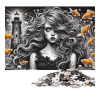 Puzzles d'art sirène et Poisson Rouge 1000 pièces Puzzles en Bois pour Adultes et Adolescents Jouets éducatifs d'apprentissage 1000 pièces (75 x 50 cm)