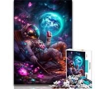 Puzzles d'astronautes Assis sur la Lune pour Adultes, 1 000 pièces, pour Tuer Le Temps en Vacances avec des pièces de Formes aléatoires entièrement emboîtables (38x26cm)