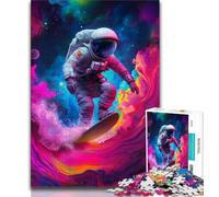 Puzzles d'astronautes et de Surf Spatial pour Adultes, 1 000 pièces, Difficiles à compléter mais Amusants et Humoristiques avec Affiche et fiche de Questions-réponses Assorties 38x26cm