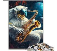 Puzzles d'astronautes Jouant du Saxophone pour Adultes,1 000 pièces,pour Les 14 Ans et Plus,Jeux Amusants,activités Amusantes à la Maison,Cadeaux d'anniversaire,Cadeaux de Voyage (Taille 50x75cm)