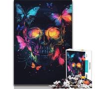 Puzzles de 1 000 pièces en Forme de tête de Mort et de Papillon pour Adolescents,Difficiles à réaliser mais Amusants et Humoristiques avec Une Affiche et Une fiche de Questions-réponses Assorties