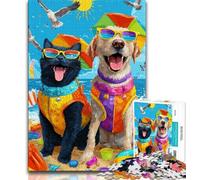 Puzzles de 1 000 pièces pour Adolescents, Chats et Chiens sur la Plage, Jeux d'activités familiales stimulants, Jouets à Faire soi-même pour décoration Murale (38x26cm)