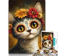 Puzzles de 1 000 pièces pour Adultes, Motif tête de Mort et Chat Stimulez Votre Cerveau grâce à des Jouets addictifs pour cultiver la Patience Une œuvre d'art (50x75cm)