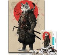 Puzzles de 1 000 pièces représentant Un Chat samouraï Japonais pour Adultes Stimulez Votre Cerveau Jouets addictifs pour cultiver la Patience Une œuvre d'art (50x75cm)