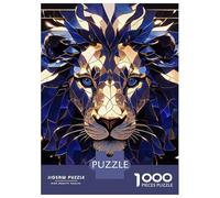 Puzzles De 1000 Pièces Abstract Lion Portrait in Blue and Gold Puzzle Adulte Jeu Manuel Défi Difficile Interaction Parent-Enfant 52x38cm/1000pcs